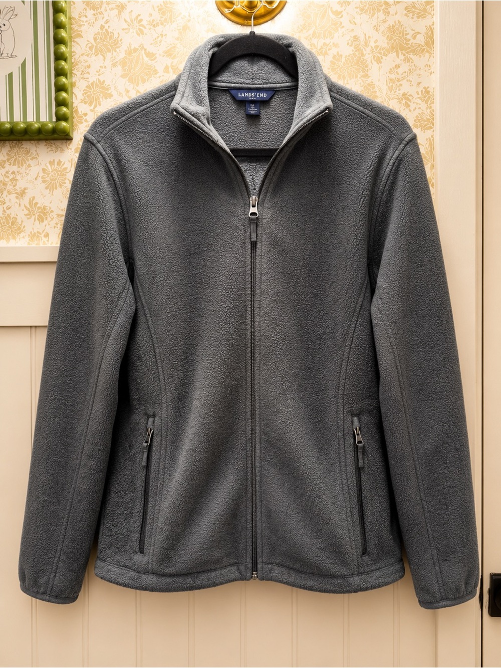Lands’ End Gray Full Zip Fleece Jacket | Women’s Medium (10–12)